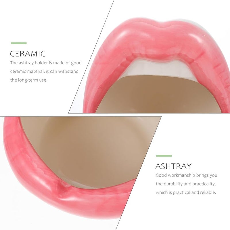 منفضة سجائر خزفية على شكل شفاة وردية زينة منزلية لسطح المكتب زخرفة طاولة للتدخين - Image 5